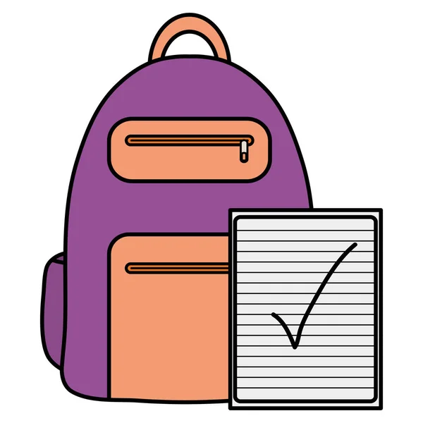 Carnet fournitures scolaires avec cartable — Image vectorielle