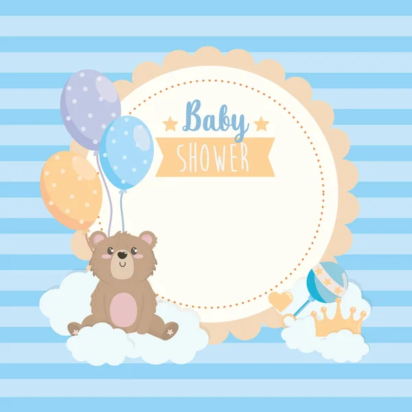 Etikett Teddybär mit Luftballons und Wolken — Stockvektor