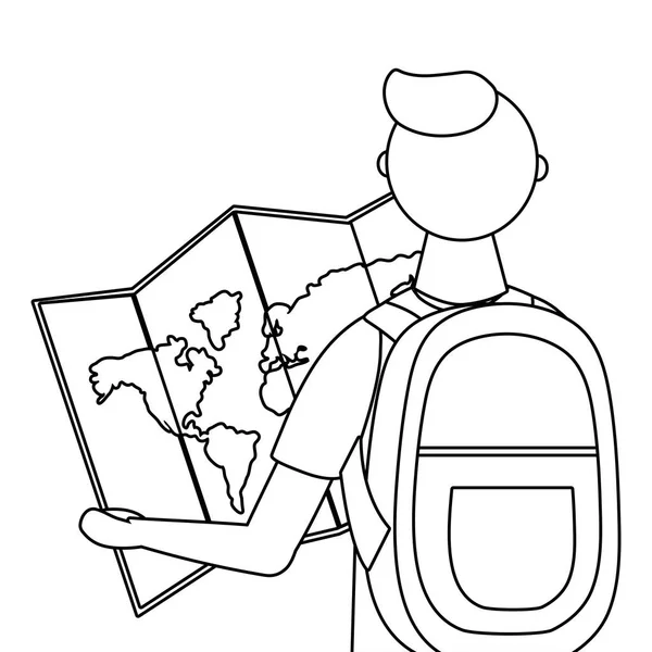 Çanta tasarımı ile turist çocuk karikatür — Stok Vektör