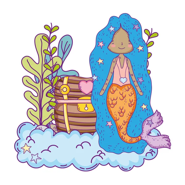 Mermaid with treasure chest undersea scene — Stock Vector