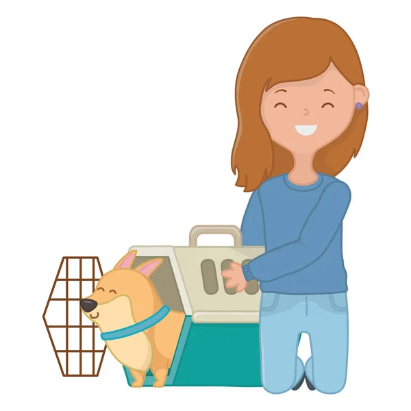 Menina com desenho animado cão — Vetor de Stock