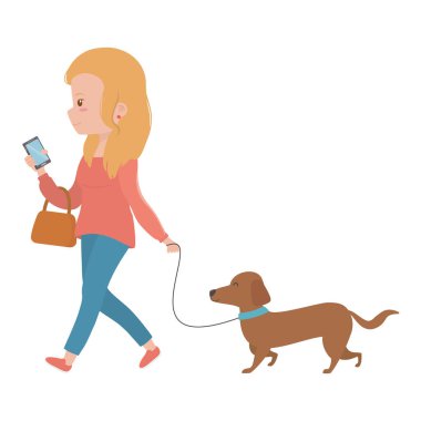 Köpek karikatür tasarımı ile kız
