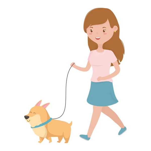 Mädchen mit Hund Cartoon-Design — Stockvektor
