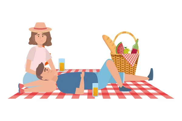 Para kobiet i mężczyzn o projektowaniu pikniku — Wektor stockowy