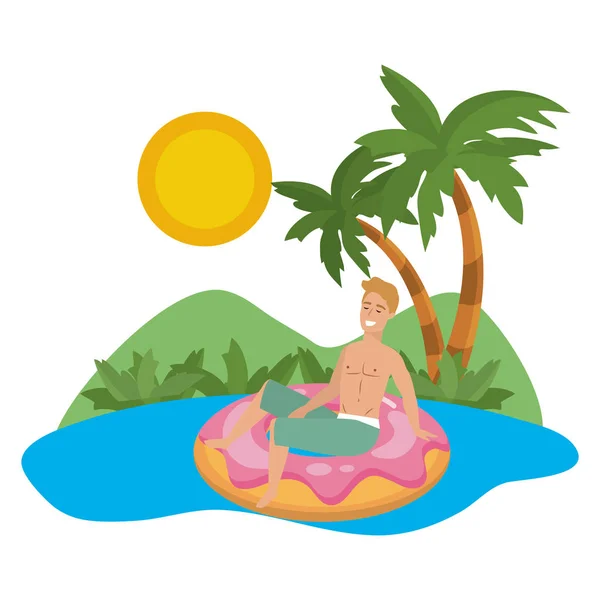 Niño con diseño de trajes de baño de verano — Vector de stock