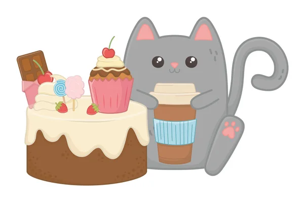Kawaii de dibujos animados para gatos con diseño de pasteles — Vector de stock