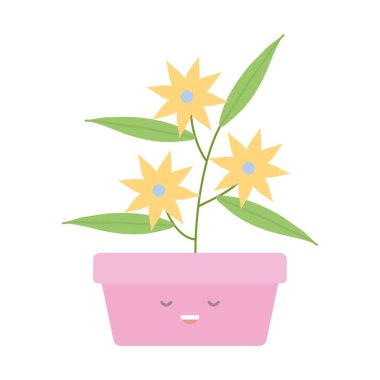 kare pot Kawaii karakter bahçe çiçekler bitki