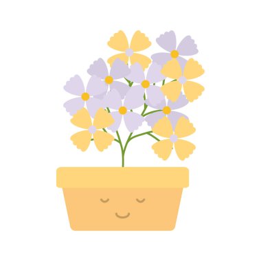 kare pot Kawaii karakter bahçe çiçekler bitki