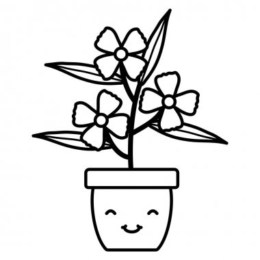 Bahçe çiçekleri ve pot Kawaii karakter Leafs