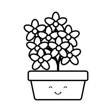 kare pot Kawaii karakter bahçe çiçekler bitki