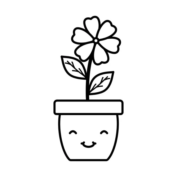 Gartenblume im Topf kawaii Charakter — Stockvektor