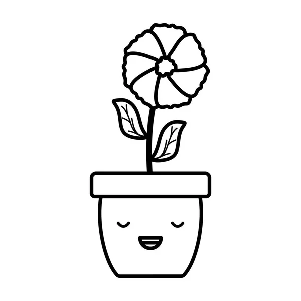 Flor de jardín en la olla carácter kawaii — Vector de stock