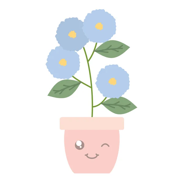 Garden flowers plant in pot kawaii character — Stock Vector