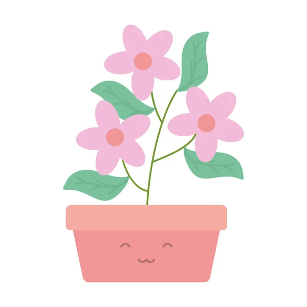 Les fleurs du jardin plante en pot carré kawaii caractère — Image vectorielle