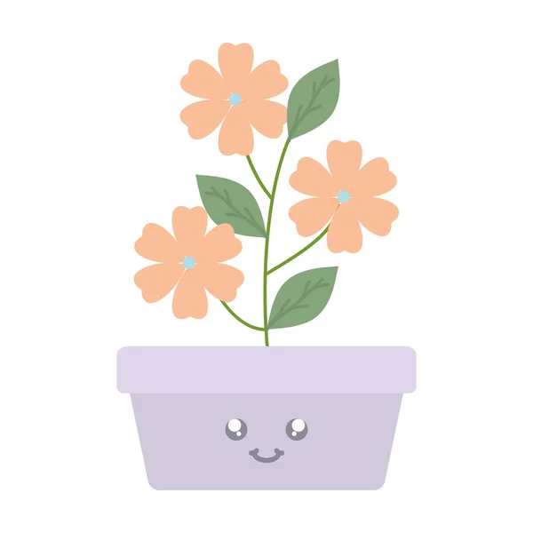 Flores de jardín planta en maceta cuadrada kawaii carácter — Vector de stock