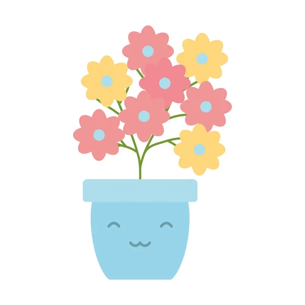 Garden flowers plant in pot kawaii character — Stock Vector