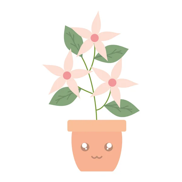 Garden flowers plant in pot kawaii character — Stock Vector