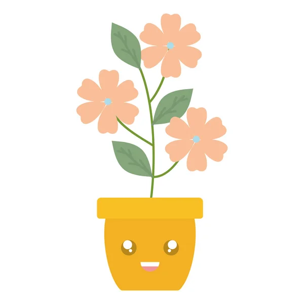 Flores de jardín planta en maceta carácter kawaii — Vector de stock