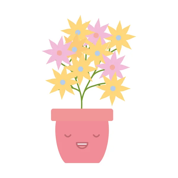 Kerti virágok növény pot Kawaii karakter — Stock Vector
