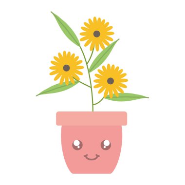 pot Kawaii karakter Bahçe ayçiçeği bitki