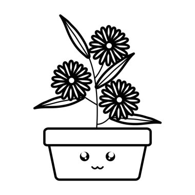 kare pot Kawaii karakter Bahçe ayçiçeği