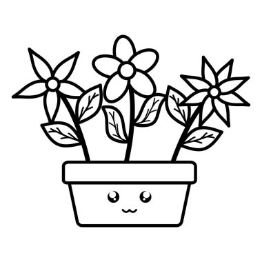 kare pot Kawaii karakter bahçe çiçekler bitki