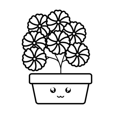 kare pot Kawaii karakter bahçe çiçekler bitki