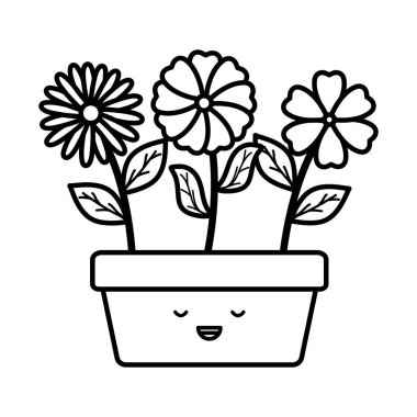 kare pot Kawaii karakter bahçe çiçekler bitki