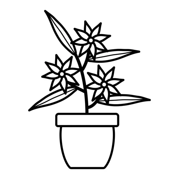 Blommor trädgård och blad i keramik Pot dekoration — Stock vektor