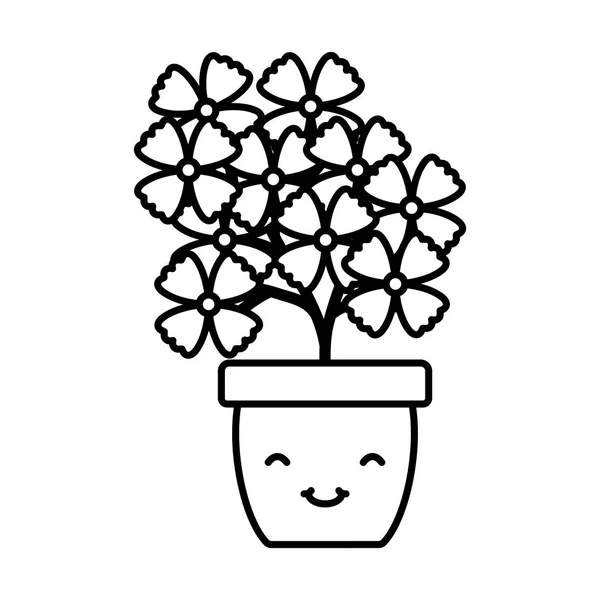 Flores de jardín planta en maceta carácter kawaii — Vector de stock