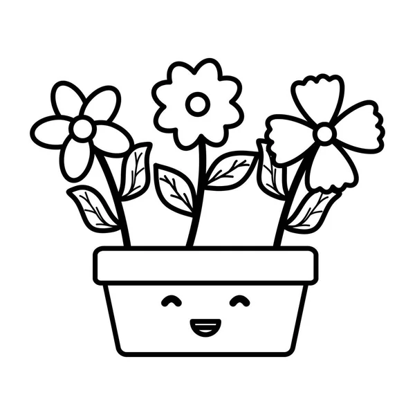 Kerti virágok növény a téren pot Kawaii karakter — Stock Vector