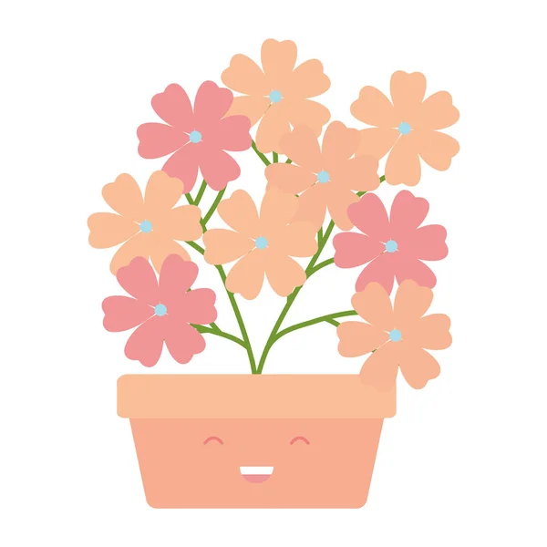 Kerti virágok növény a téren pot Kawaii karakter — Stock Vector