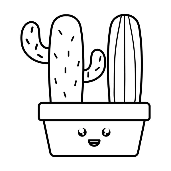 Plantes de cactus exotiques en pot carré en céramique caractères kawaii — Image vectorielle
