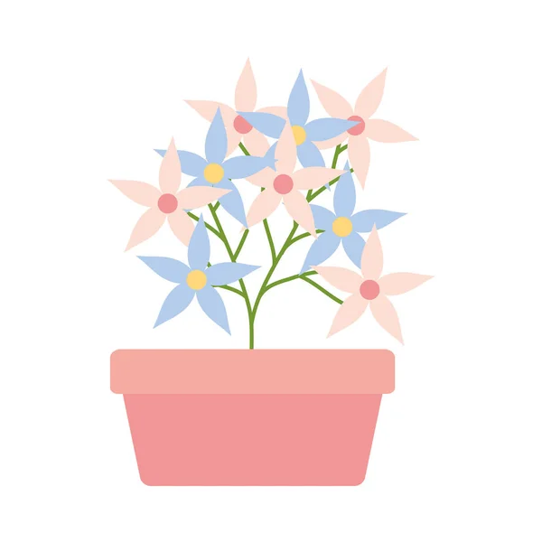 正方形のセラミックポットの装飾で花の庭 — ストックベクタ