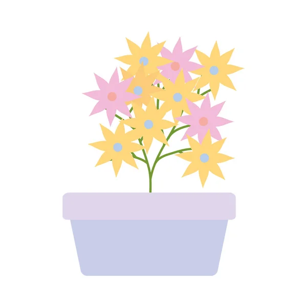 Flores jardín en maceta de cerámica cuadrada decoración — Vector de stock