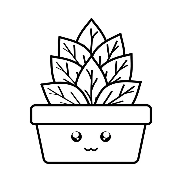 House plant in square ceramic pot kawaii character — Stock Vector