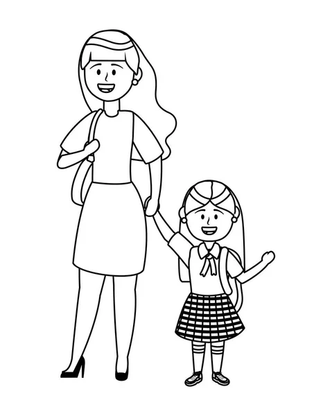 Enfant fille de l'école et la mère dessinateur vectoriel illustrateur — Image vectorielle