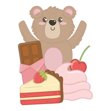 Tatlı gıda tasarımı ile izole ayı karikatür
