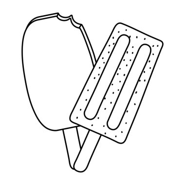 Siyah ve beyaz yaz dondurma ve dondurma karikatür