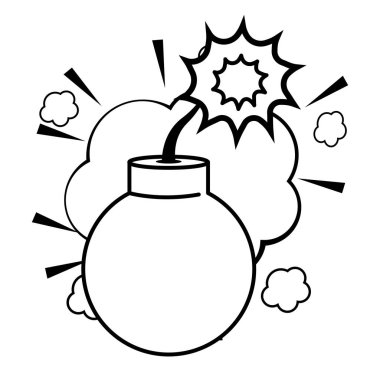 Siyah ve beyaz pop sanat patlayıcı bomba karikatür