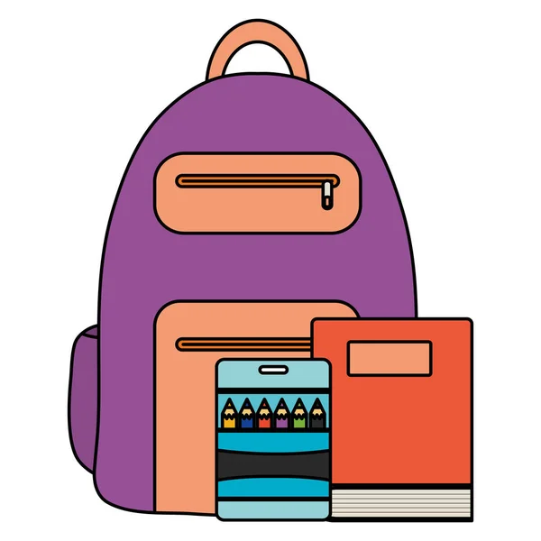 Escola de livro de texto com saco escolar —  Vetores de Stock