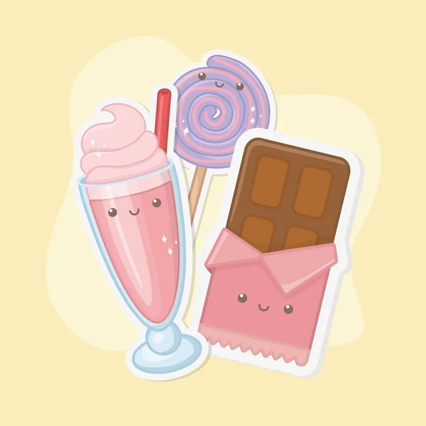 甜巧克力棒和糖果卡瓦伊字符 — 图库矢量图片