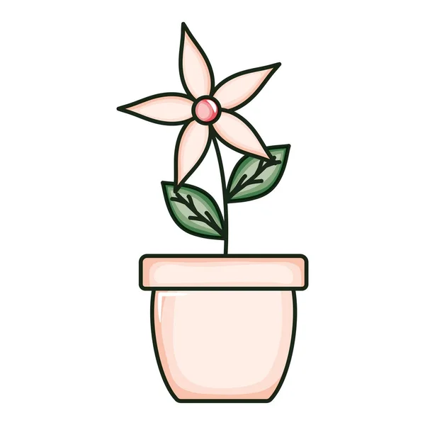 Mooie bloem met blaadjes in keramische pot — Stockvector