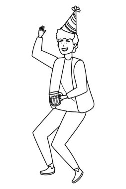 Parti şapka tasarımı ile adam karikatür