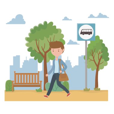 adam karikatür ve otobüs stop tasarım