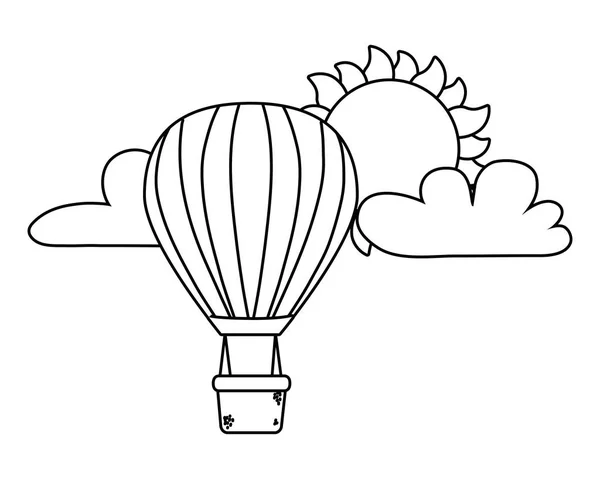 Globos de aire caliente volando en blanco y negro — Vector de stock