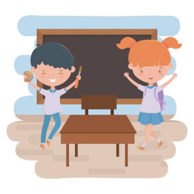 Çocuk kız çocuk ve okul tasarım tahta