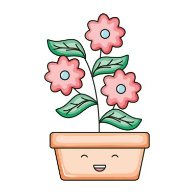 kare seramik pot kawaii karakter çiçekler