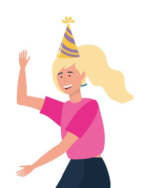 Parti şapka tasarımı ile kadın karikatür