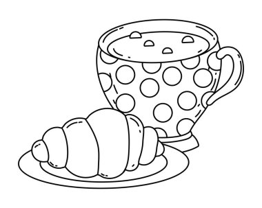 İzole kahve fincanı ve ekmek vektör tasarımı